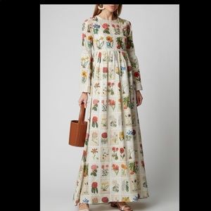 Agua by Agua Bendita Papaya Floral-print Bead-embellished Linen Dress. Small